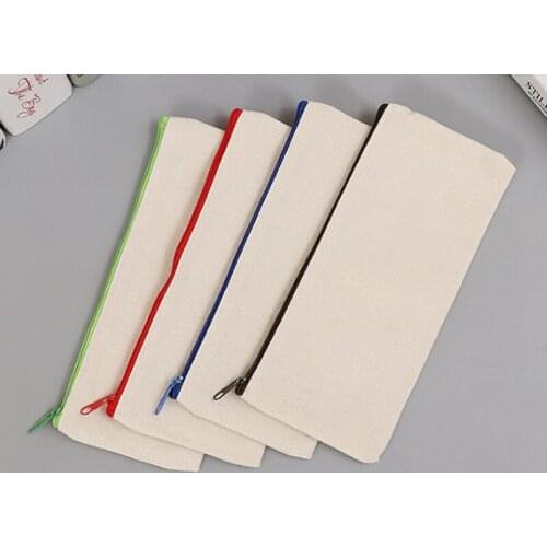 Blank Canvas zipper Pencil pouches pen Pouch cases cotton cosmetic Bags makeup bag organizer