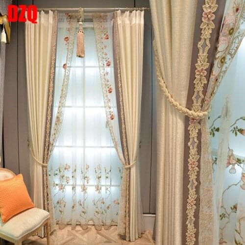 Light luxury simple European pure color jacquard living room bedroom floor high grade curtain custom shade curtain Tulle