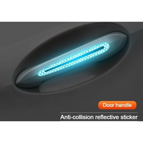 4Pcs Car Reflective Strips Car Door Handle Car Sticker Anti-collision and Anti-Scratch Safety Warning Sticker Protective Film