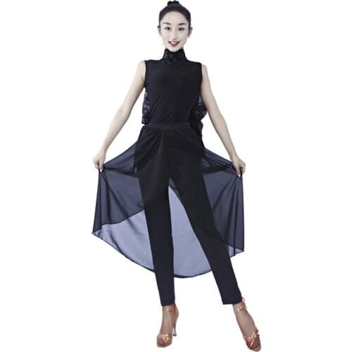 New Latin Dancer Adult Jumpsuit Latin Professional Training Pants Floating Yarn Rompers Latin Dance Performance Costumes DN9657