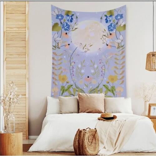 Vintage Moon Phase Wall Hanging Tapestry Mooonlight Green Olive Leaf Black Tapestries Boho Room Wall Decor Home Decoration Wall
