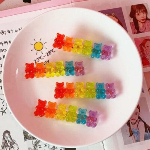 Korean Style Candy-colored Jelly Bear Shape Resin Hair Clips Cute Cartoon Animal Hairpin Women Girls Hair Accessories Gift 5.5cm
