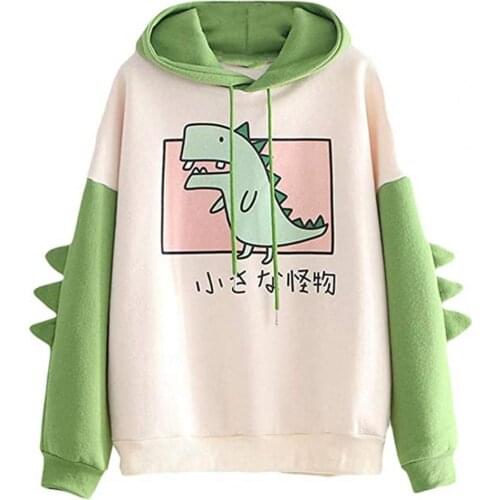 Ladies Fashion lovely Casual Dinosaur Pattern Long Sleeve Sweatshirt Cotton Blend TeensWinter Hooded for Home Daily Streetwear