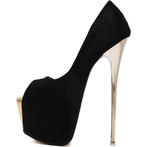 17CM super high heel and womens shoes night club Europe and America stitching suede sexy nightclub fish mouth women shoes