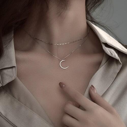Silvology 925 Sterling Silver Double Layer Moon Necklace for Women Elegant Zircon Luxury Pendant Necklace 2020 Festival Jewelry