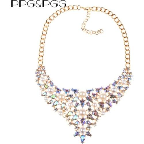 PPG&PGG Hot Brand Bohemian Wedding Simulated Pearl Statement Necklace For Women Beads Collar Pendant Chokers Necklace