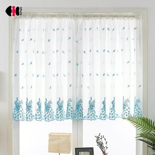 1 Piece Rod Pocket Embroidered Short Curtains Valance Tie For Kitchen Office Dining Voile Drapes Roman Tulle M081C