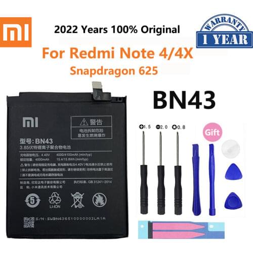 100% Original Xiaomi Redmi Note 4 4X 4 X 4100mAh BN43 For Xiaomi Global Snapdragon 625 Battery Batterie Bateria Smart Phone