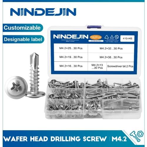 182pcs phillips flat head self drilling tapping screw kit 410 stainless steel m4.2 washer head drilling screw with screwdriver
