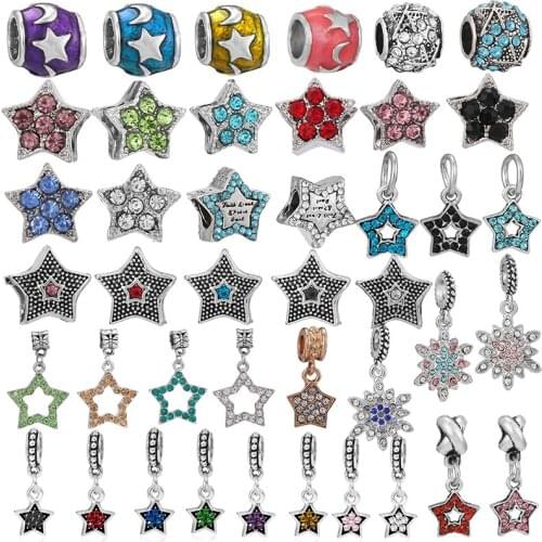 2Pcs/Lot Silver Color Crystal Sparkling Star Beads Charm Fit DIY Bracelets Necklaces For Women Men Jewelry Accessories Hot Sale