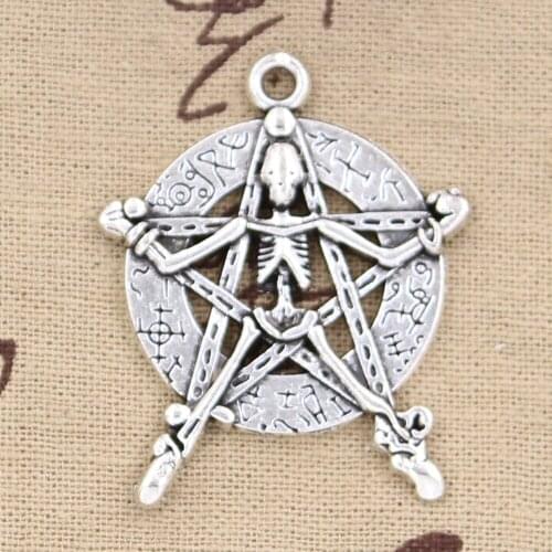 2pcs Charms Pentagram Skeleton 43x35mm Antique Pendant fit,Vintage Tibetan Silver color,DIY Handmade Jewelry