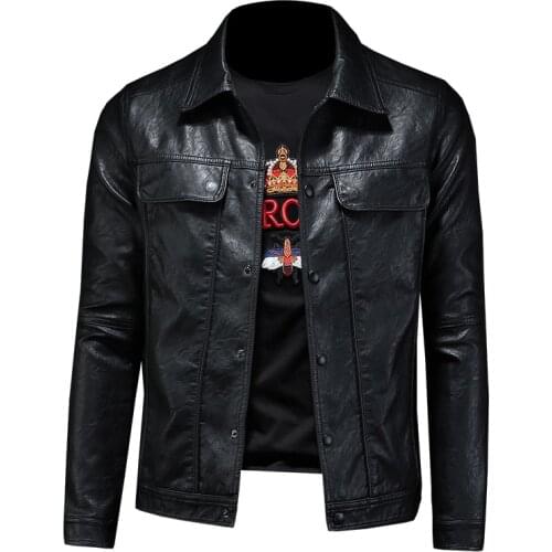 2020 new style mens PU leather jacket single-breasted jacket fashion casual slim fit windbreaker bomber black jacket M-XXXXL
