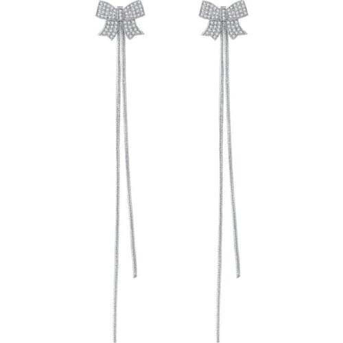 2021 New Arrivals TUNGSTE Detachable Dangle Earrings Silver Chain Tassel Bow Ear Studs For Women