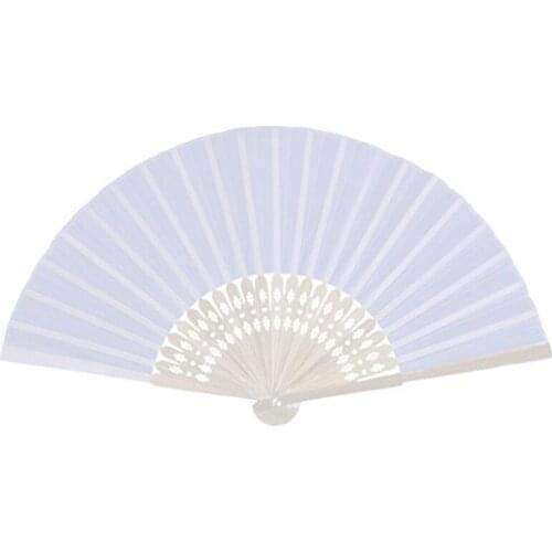 24 pcs/lot White Folding Elegant Silk Hand Fan with Gift bag Wedding & Party 21cm Retail