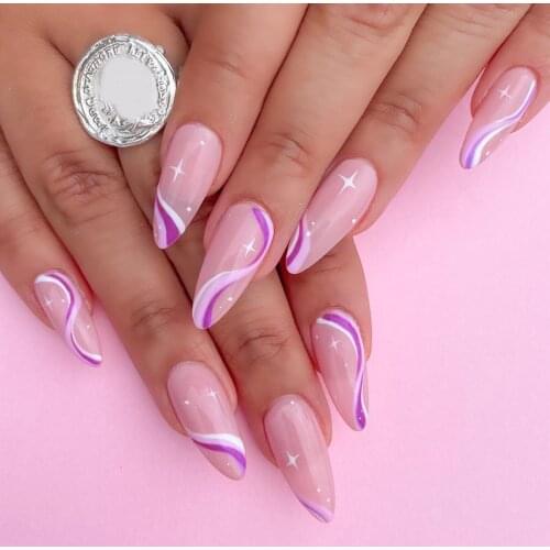 24pcs False Nails Pointed Waves Wear Long Paragraph Fashion Manicure Patch False Nails Patch Save Time Wearable Nail Patch