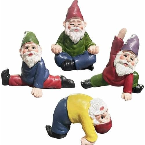 4pcs/set Funny Garden Gnome Yoga Elf Dwarfs Outdoor Garden Decorations New Personality Elf Resin Statue Exterior Garden Ornament