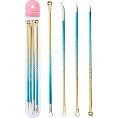 4PCS Acne Blackhead Comedone Black Spot Pimple Blemish Remover Skin Care Women Beauty Acne Treatment Pore Cleanser Needle Hook