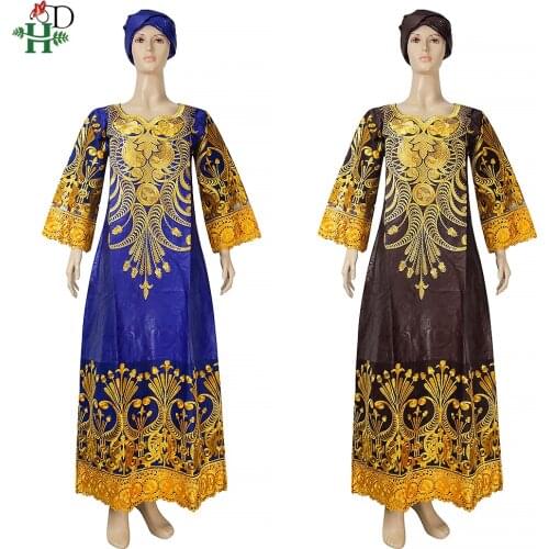H&D African Dresses For Women Traditional Ghana Ankara Dashiki Bazin Maxi Robe Wedding Evening Dress Nigerian Turban Lady Outfit