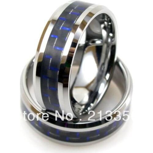 Free Shipping!Wholesales Cheap Price Promotion Sales! USA Hot Selling Mens Tungsten Wedding Ring With Blue & Black Carbon Fiber