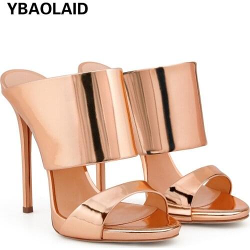 Shiny Luxury Silver Champagne Color Comfortable High-heeled Sandals Summer New Fashion One-shaped Stiletto Handmade Sandals