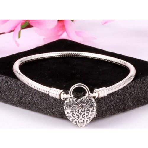 Bewill 925 Sterling Silver Snake Bone Chain New Smooth Silver Lock Kings Heart Bracelet Gift For Girlfriend