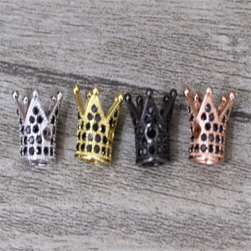 King Crown beads Black Nami Micro Pave Bead CZ Bead Cubic Zircon crown pave beads Unisex Bracelet Charms
