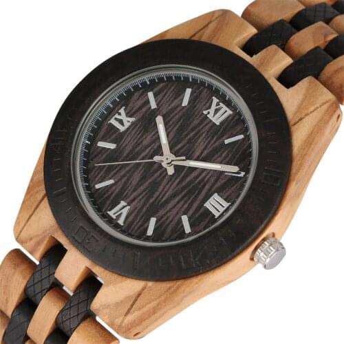 Black Wave Wooden Round Dial Mens Wood Bangle Wristwatch Quartz Movement Casual Business Man Timepieces Hot Fashion Wood Watch