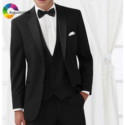 Black Men Suits for Wedding Custom Made Groom Tuxedos Slim Fit Best Man Blazers 3Piece Jacket Pants Vest Costume Mariage Homme