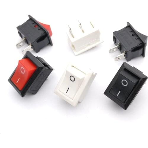 Black/Red/White Push Button Mini Switch 6A-10A 250V KCD1-101 2Pin Snap-in On/Off Rocker Switch 21*15MM