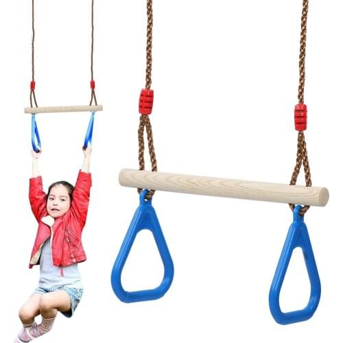 Children Pull up Rings Wooden Stick Trapeze Swing Triangular Gym Fitness Sports Toy Swing Flying Pull Up Sports Outdoor Swing