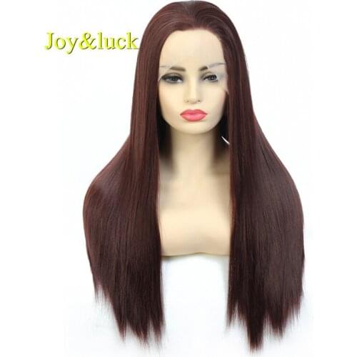 Joy&luck 26inch Long Hair Wig Synthetic Lace Front Wig Burgundy Color Cosplay Wigs for Women