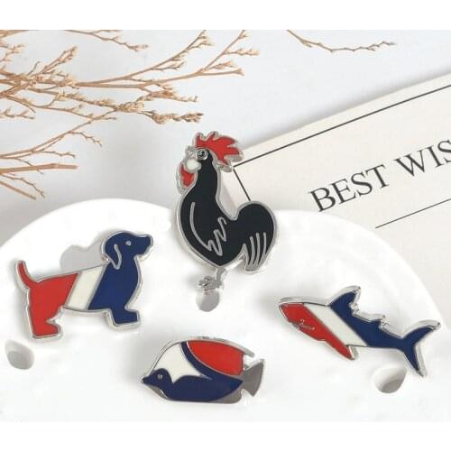 Rooster Dog Shark Tropical Fish Enamel Pins Custom Brooches Bag Lapel Pin for Clothes Badge Simple Colors Animal Jewelry Gift