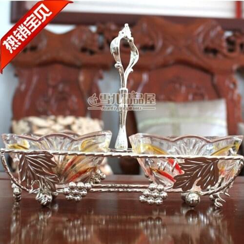 European glass compote creative fashion fruit dish / two cylinder dried fruit dried melon dish rectangular box box