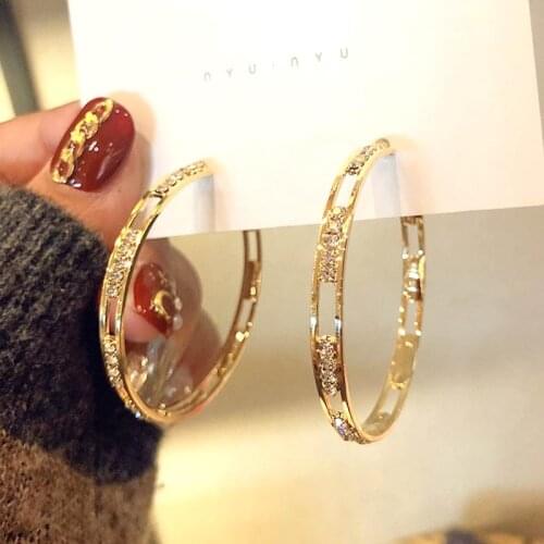 Europe And America New Statement Shiny Gold Color Rhinestone Hoop Earrings For Women Girls Fashion Party Earings Brincos