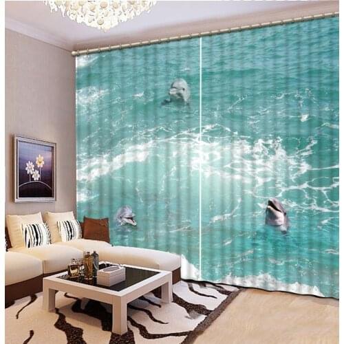 Photo Blackout Window Drapes Luxury 3D Curtains For Living room Bed room Office Hotel Home ocean curtains dolphin curtain