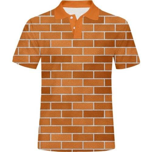 IFPD EU Size 3D Polo T Shirts Mens Casual Funny Red Brick Wall Printed POLO Shirt Unisex Summer Brick Splicing Plus Size Shirts
