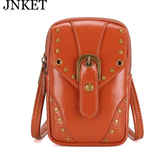 JNKET New Punk Motorcycle Bag PU Leather Ladies Messenger Bag Crossbody Bag Outdoor Casual Cellphone Bag