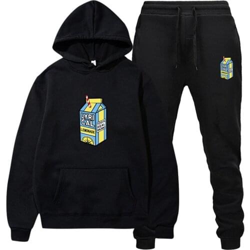 2 Pieces Set Hoodie+Pants Lyrical Lemonade Printed Fleece Sweatshirt Tracksuit Streetwear Pullover Suit Sudaderas Sportswear
