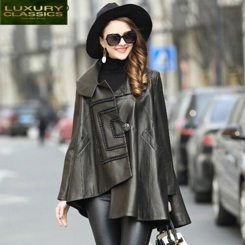 Jacket Genuine Leather Montone Women Long Loose Irregular Real Sheepskin Coats Female Spring Autumn Clothes 2021 LWL1466