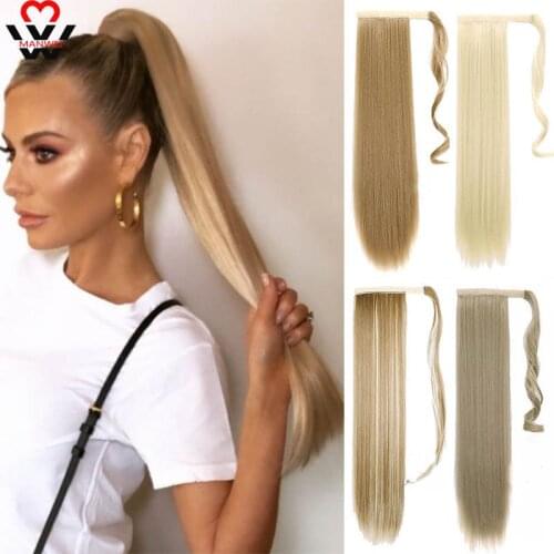 MANWEI Clip in Ponytail Extension Wrap Around Long Straight Pony Tail Hair 24 Inch Synthetic Hairpiece