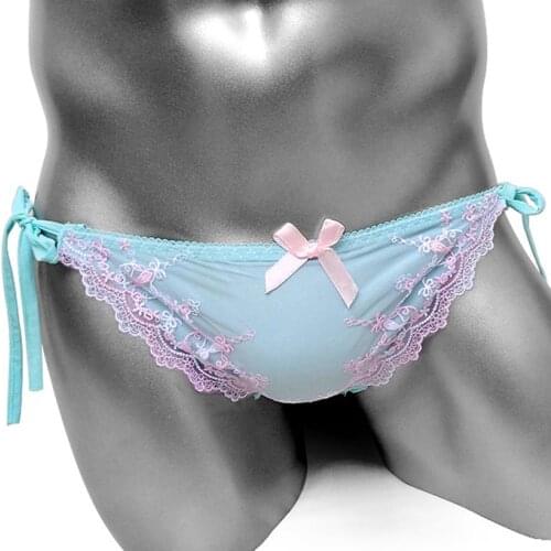 Lovely Cute Lolita Kawaii Princess Lace Embroidery Sissy Male Panties Side Tie Close Sexy Gay Mens Underwear Brief Underpants
