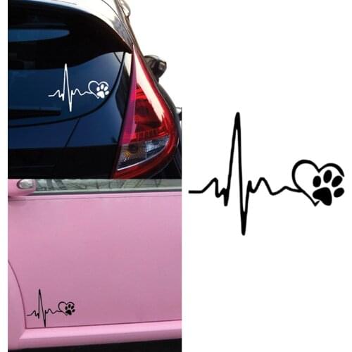 Cute Dog Paw Car Stickers Cardiogram Love Funny Automobile Body Laptop Wall Creative Decals
