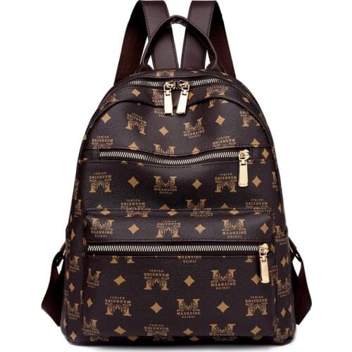 Fashion Pu Soft Leather Womens Backpack Luxury Multi-Pocket Travel Large-Capacity Zipper School Bag Waterproof Wear-Resistant