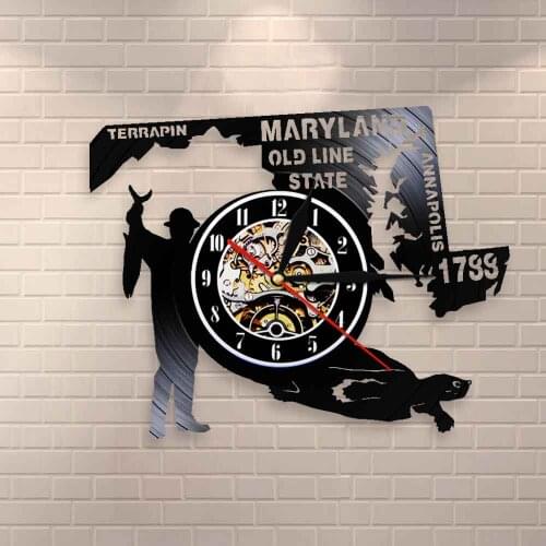 Old Line State Maryland Hunter Terrapin Wall Art Home State Wall Clock USA Annapolis Vinyl Record Wall Clock Vintage Wall Watch