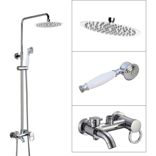 Wall Mounted Bathroom Rain Shower Faucet Set Polished Chrome Brass Handheld Shower Head Single Lever Bath Tub Mixer Tap acy333