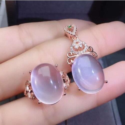 Real Natural Rose Quartz jewelry set Natural Real Rose Quartz 925 sterling silver 1pc pendant,1pc ring