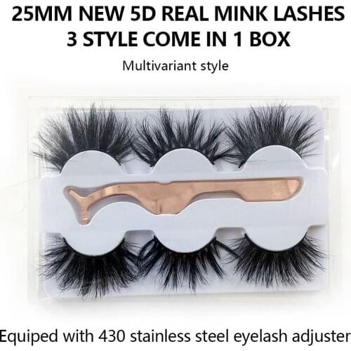 NEW3pair Mink Eyelashes False Eyelashes Natural Fake lashes Long 25mm Lashes Makeup 3D real Mink Lashes Extension Eyelash Beauty
