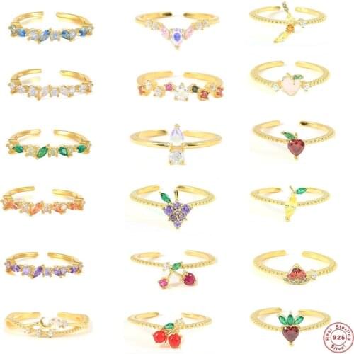S925 Sterling Silver Wedding Rings Cute Colorful Crystal Opening Ring for Lovers' Women Bling CZ Engagement Ring Summer Jewerly