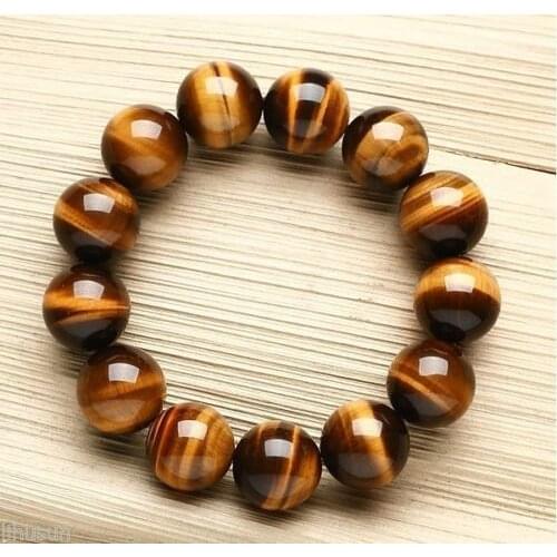 Wholesale Natural Tiger Eye Stylish Stone18mm Round Beads Stretchy Men Bracelet Bangle