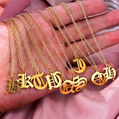 Caraquet Old English Letter Initial Necklace For Women Stainless Steel Gold A-Z Alphabet Pendant Necklace Jewelry Christmas Gift
